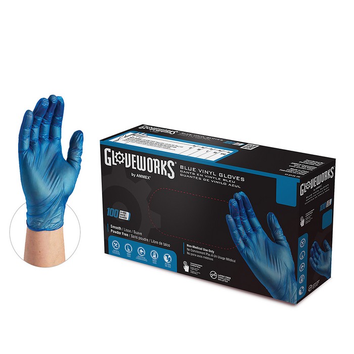 Gloveworks Blue Vinyl PF Ind Gloves